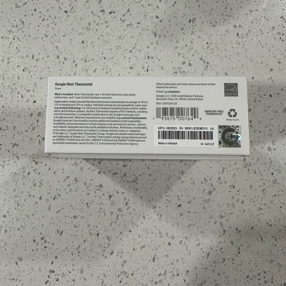 Google Nest Thermostat - Snow (box does not have plastic wrap) - Picture 3 of 9